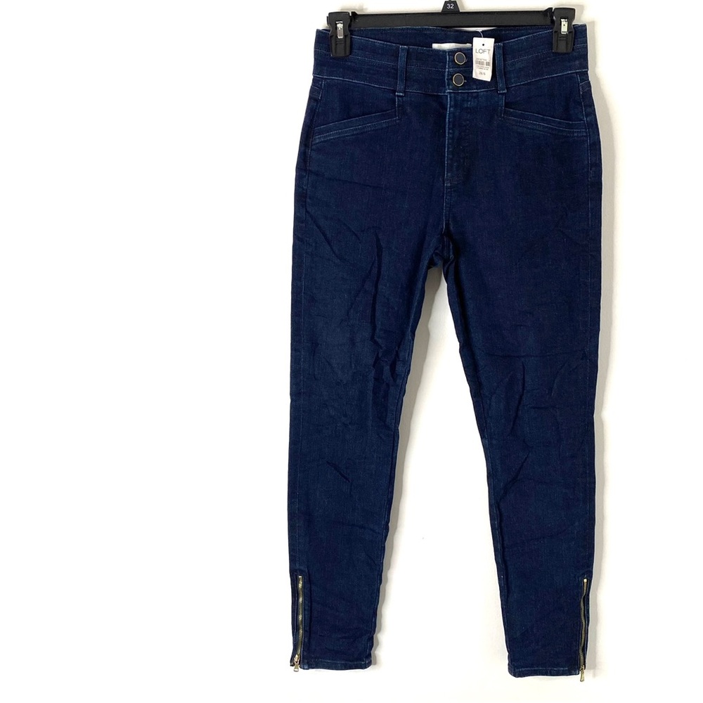 LOFT Dark Wash Zip Ankle Skinny Blue Jeans NWT